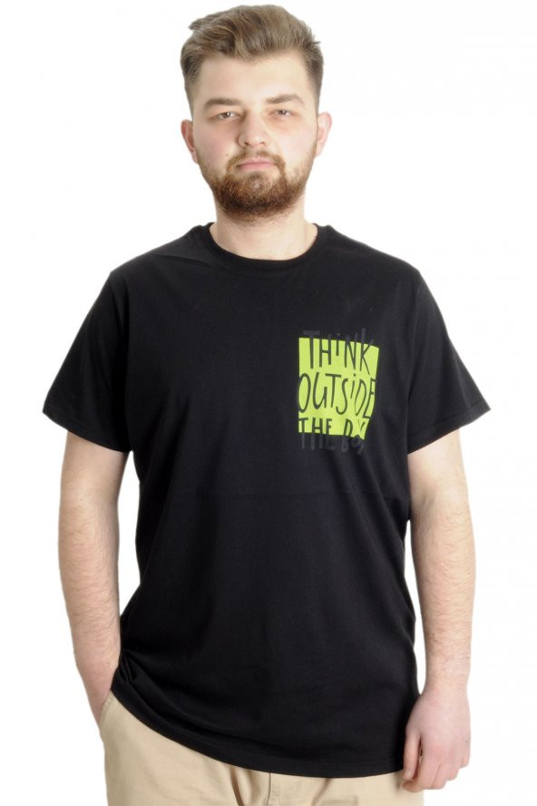 Mode XL Büyük Beden Erkek T-shirt OUTSIDE 23106 Siyah - 1