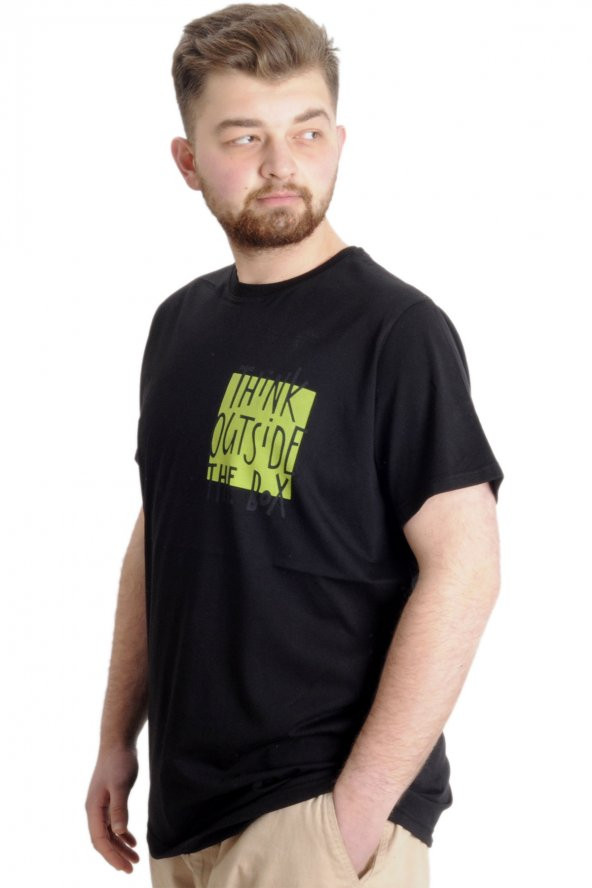 Mode XL Büyük Beden Erkek T-shirt OUTSIDE 23106 Siyah - 2