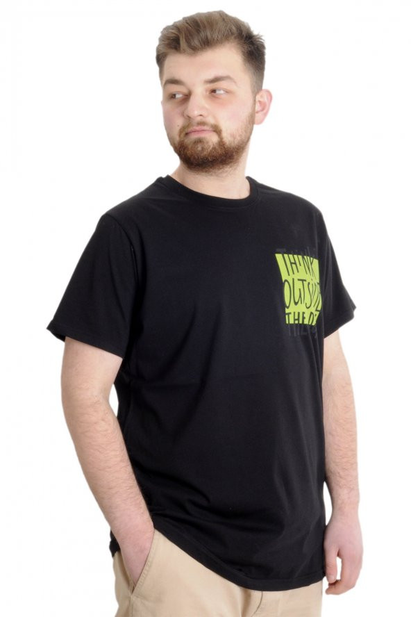 Mode XL Büyük Beden Erkek T-shirt OUTSIDE 23106 Siyah - 3