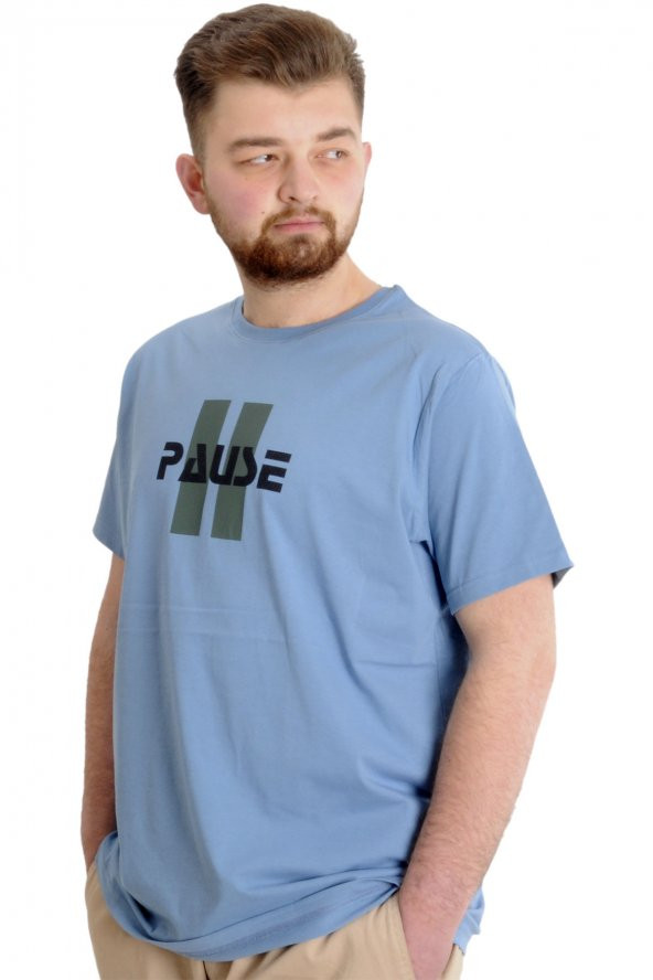 Mode XL Büyük Beden Erkek T-shirt PAUSE 23109 Mavi - 2