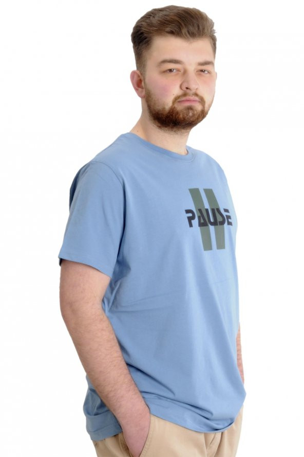 Mode XL Büyük Beden Erkek T-shirt PAUSE 23109 Mavi - 3