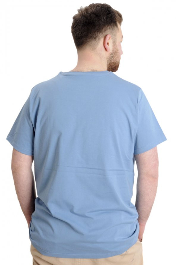 Mode XL Büyük Beden Erkek T-shirt PAUSE 23109 Mavi - 4
