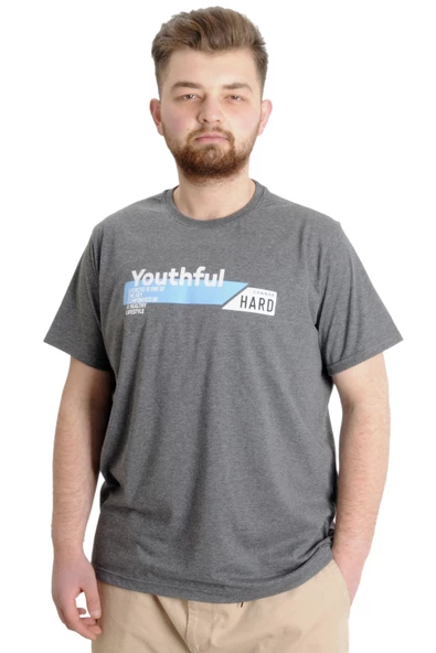 Mode XL Büyük Beden Erkek T-shirt YOUTHFUL 23107 Antramelanj