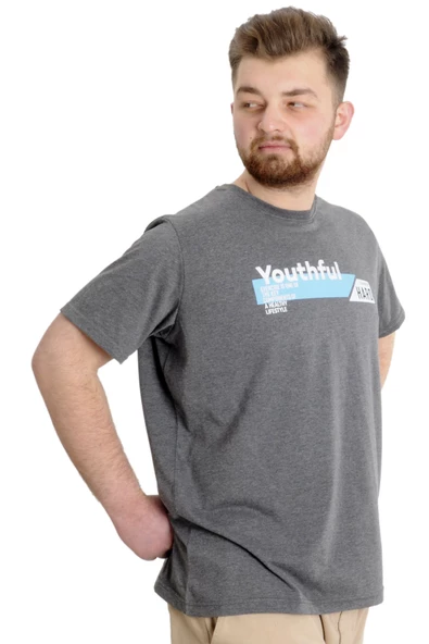 Mode XL Büyük Beden Erkek T-shirt YOUTHFUL 23107 Antramelanj - 3