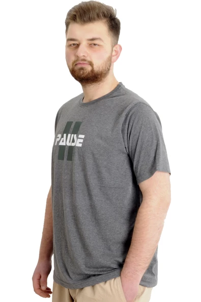 Mode XL Büyük Beden Erkek T-shirt PAUSE 23109 Antramelanj - Resim 3
