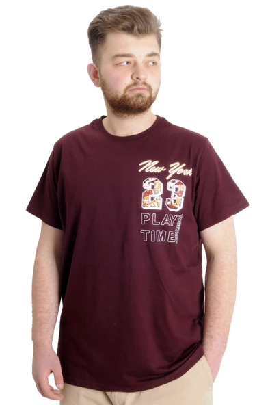 Mode XL Büyük Beden Erkek T-shirt NEW YORK 23113 Mürdüm ürün görseli