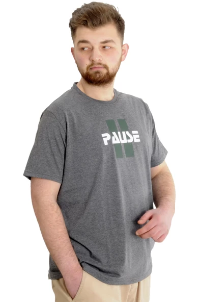 Mode XL Büyük Beden Erkek T-shirt PAUSE 23109 Antramelanj - Resim 2