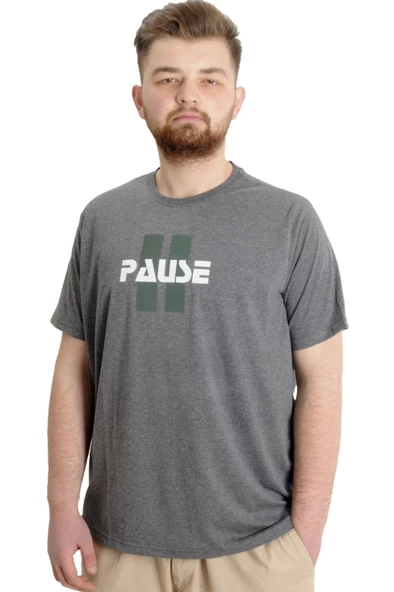 Mode XL Büyük Beden Erkek T-shirt PAUSE 23109 Antramelanj ürün görseli