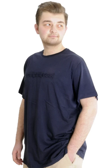 Mode XL Büyük Beden Erkek T-shirt SOUNDNESS 23114 Lacivert - Resim 3