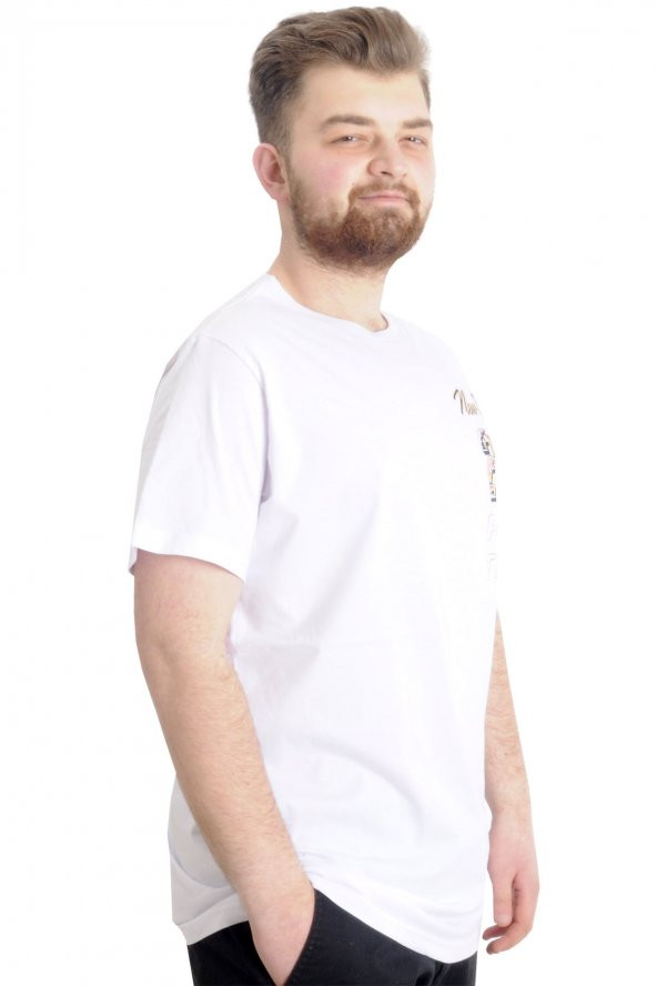 Mode XL Büyük Beden Erkek T-shirt NEW YORK 23113 Beyaz - 3