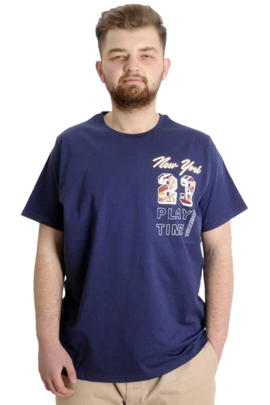 Mode XL Büyük Beden Erkek T-shirt NEW YORK 23113 İndigo ürün görseli