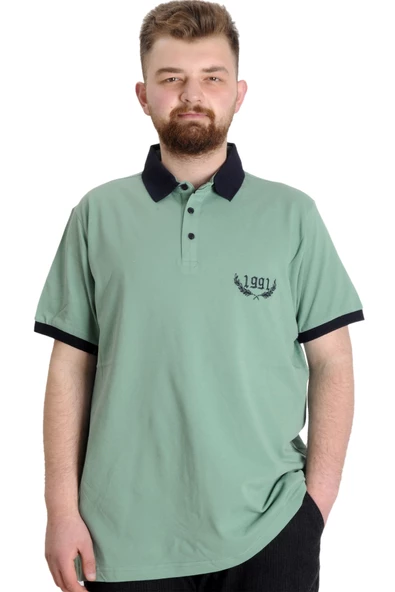 Mode XL Büyük Beden Erkek Polo T-shirt 1991 23341 Çağla
