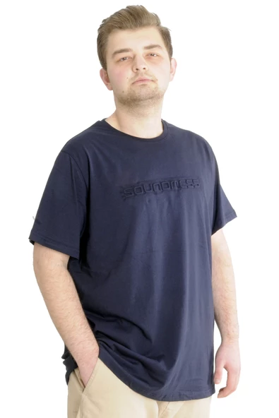 Mode XL Büyük Beden Erkek T-shirt SOUNDNESS 23114 Lacivert - Resim 2