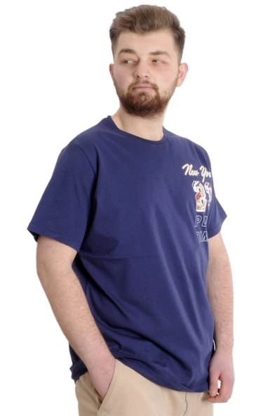 Mode XL Büyük Beden Erkek T-shirt NEW YORK 23113 İndigo - Resim 3