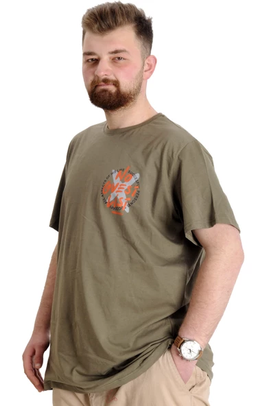 Mode XL Büyük Beden Erkek T-shirt NO GUEST LIST 23152 Haki - Resim 4