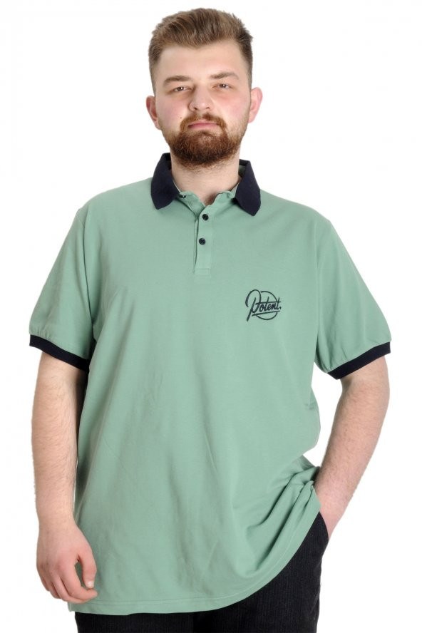 Mode XL Büyük Beden Erkek Polo T-shirt POTENT 23348 Çağla