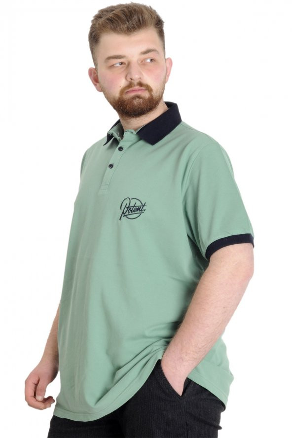 Mode XL Büyük Beden Erkek Polo T-shirt POTENT 23348 Çağla - 2