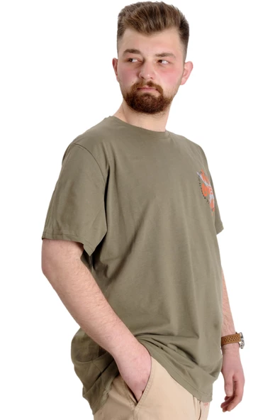 Mode XL Büyük Beden Erkek T-shirt NO GUEST LIST 23152 Haki - Resim 3