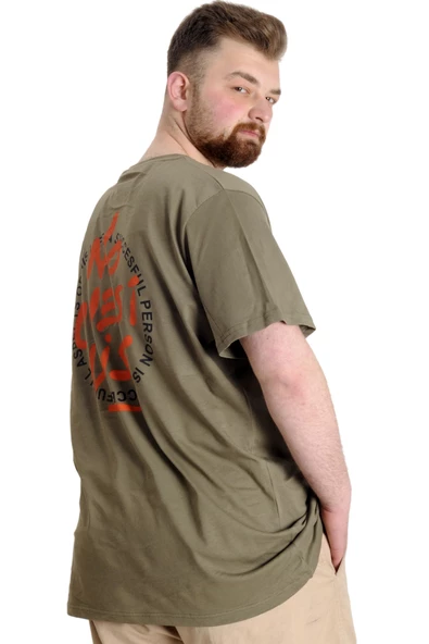 Mode XL Büyük Beden Erkek T-shirt NO GUEST LIST 23152 Haki - Resim 2