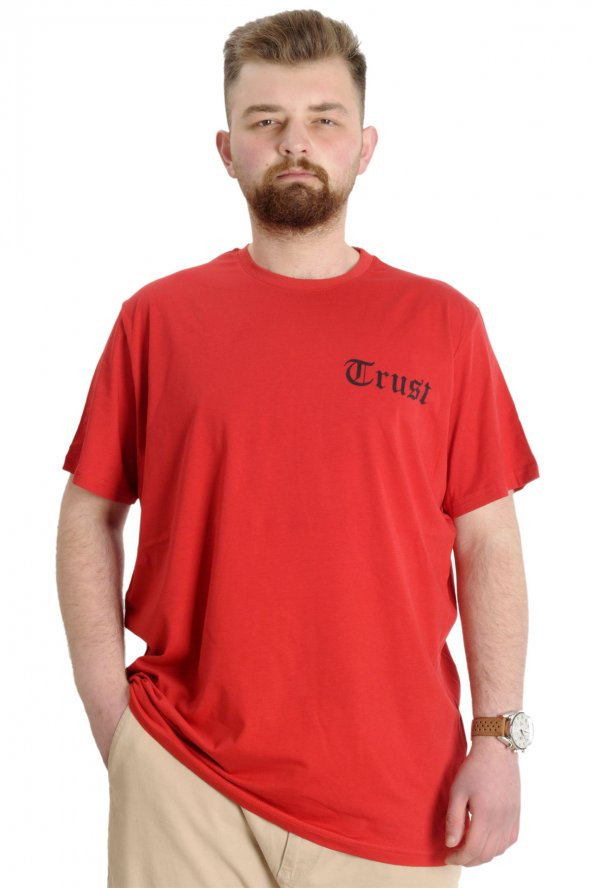 Mode XL Büyük Beden Erkek T-shirt TRUST 23150 Kırmızı