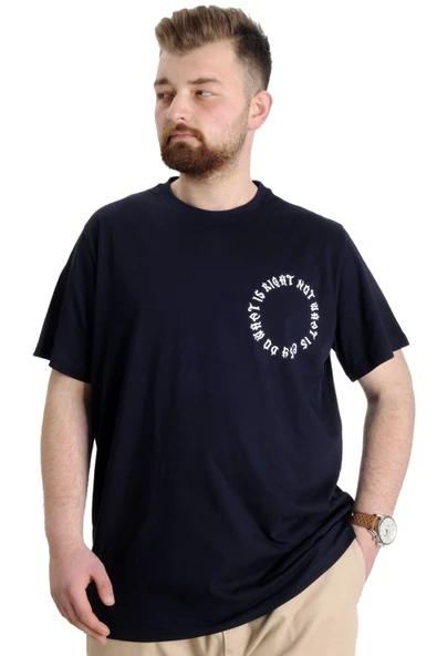 Mode XL Büyük Beden Erkek T-shirt WHAT IS 23151 Lacivert