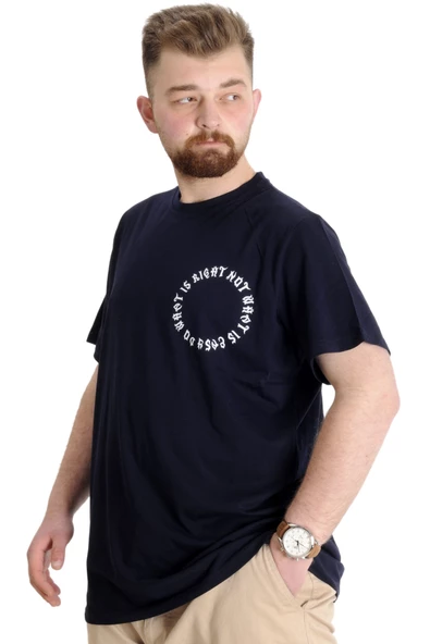 Mode XL Büyük Beden Erkek T-shirt WHAT IS 23151 Lacivert - 3