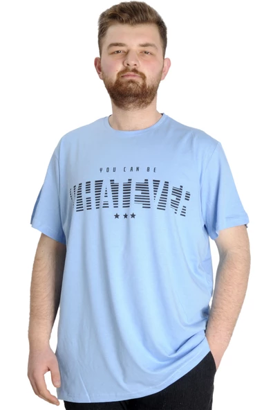 Mode XL Büyük Beden Erkek T-shirt WHATEVER 23148 Mavi ürün görseli