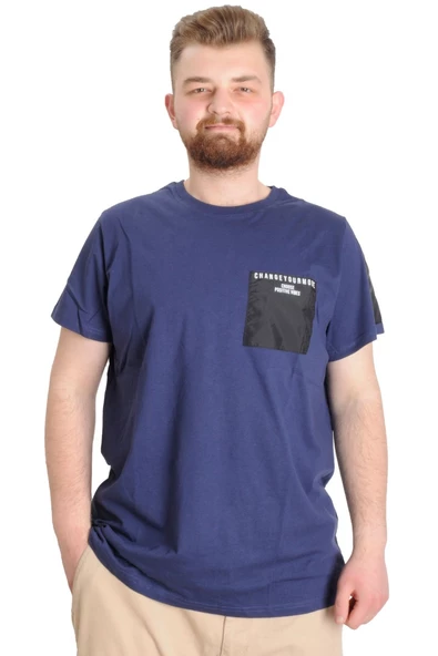 Mode XL Büyük Beden Erkek T-shirt CHNGYRMD 23123 İndigo