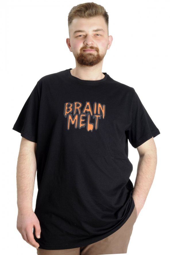 Mode XL Büyük Beden Erkek T-shirt BRAIN MELT 23141 Siyah