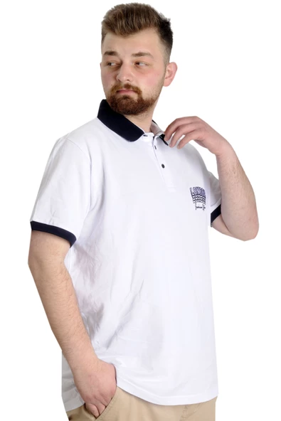 Mode XL Büyük Beden Erkek Polo T-shirt LONDON 23350 Beyaz - Resim 3