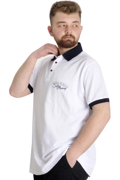 Mode XL Büyük Beden Erkek Polo T-shirt SAILING 23344 Beyaz - 2