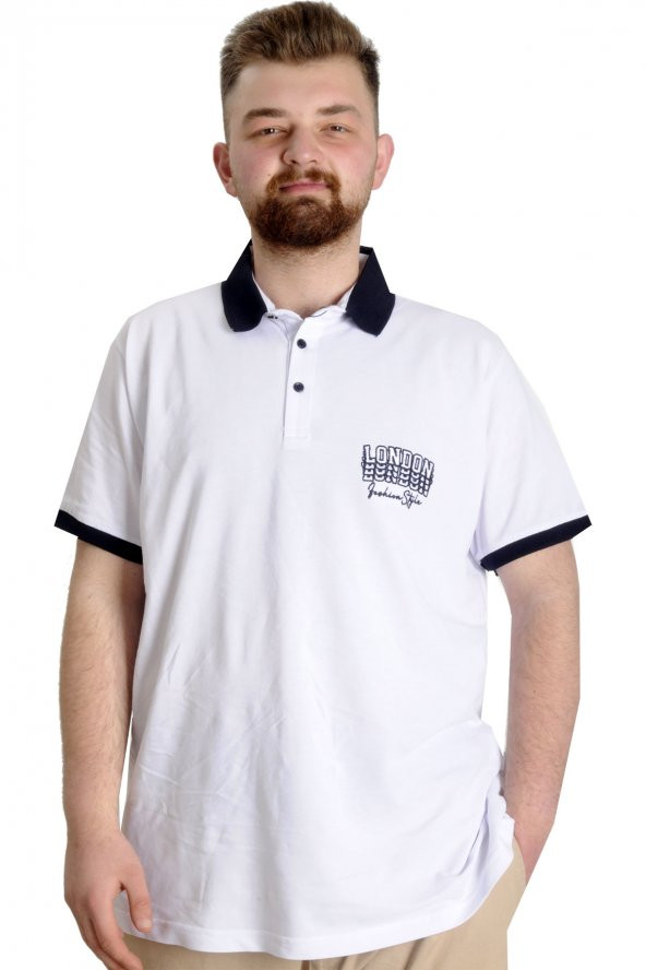 Mode XL Büyük Beden Erkek Polo T-shirt LONDON 23350 Beyaz