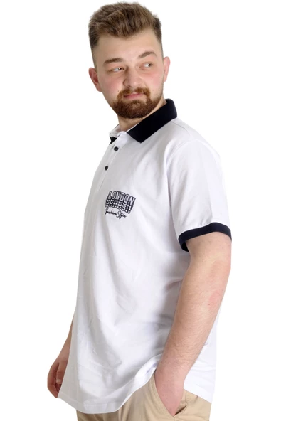 Mode XL Büyük Beden Erkek Polo T-shirt LONDON 23350 Beyaz - Resim 2