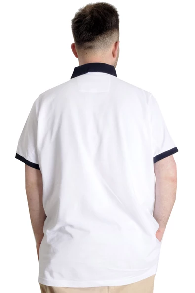 Mode XL Büyük Beden Erkek Polo T-shirt LONDON 23350 Beyaz - Resim 4