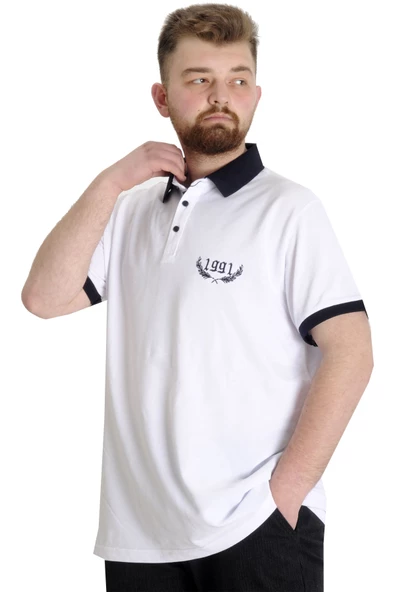Mode XL Büyük Beden Erkek Polo T-shirt 1991 23341 Beyaz - 2