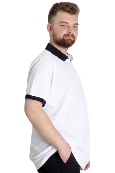 Mode XL Büyük Beden Erkek Polo T-shirt 1991 23341 Beyaz - 3