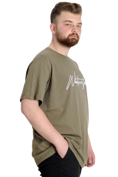Mode XL Büyük Beden Erkek T-shirt WF 23157 Haki - Resim 3