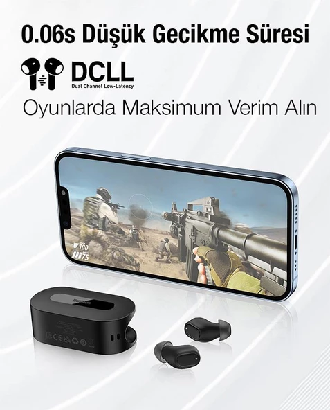 Baseus BT5.3V 300Mah Şarjlı Mikrofonlu Bluetooth Kulakiçi Kulaklık, Hifi Bas Destekli, Su Geçirmez - 3