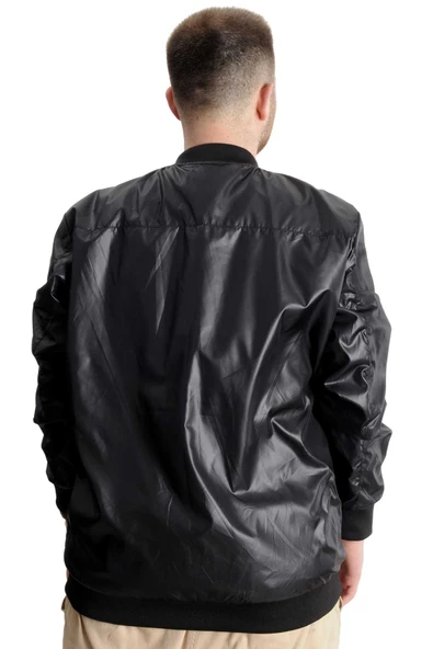 Mode XL Büyük Beden Erkek Kolej Mont Fermuarlı Jesica 22612 Siyah - 4