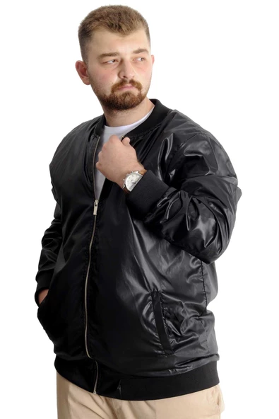 Mode XL Büyük Beden Erkek Kolej Mont Fermuarlı Jesica 22612 Siyah - 2