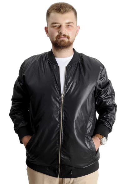 Mode XL Büyük Beden Erkek Kolej Mont Fermuarlı Jesica 22612 Siyah