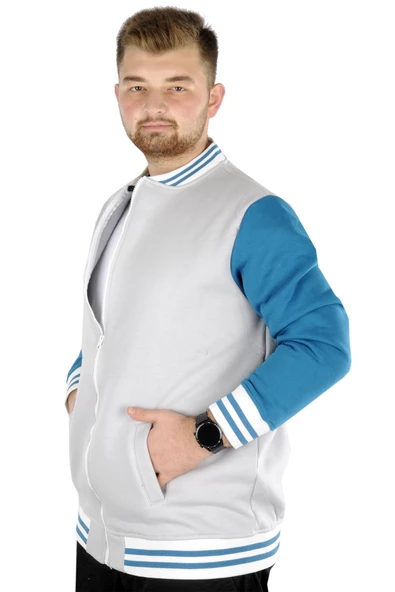 Mode XL Büyük Beden Erkek Kolej Mont 22618 Gri - 3
