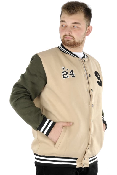 Mode XL Büyük Beden Erkek Kolej Mont Stan 22615 Bej - Resim 2