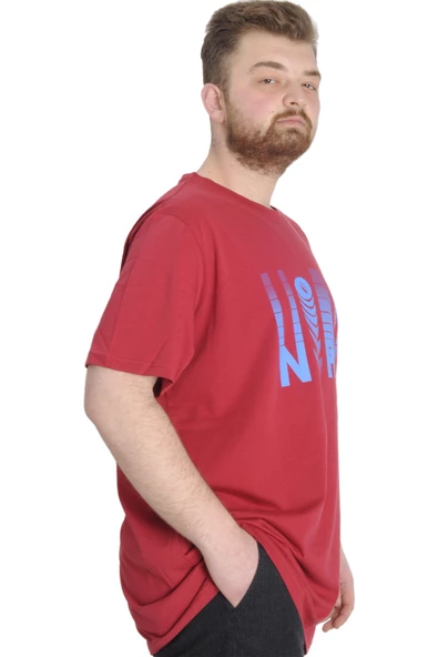 Mode XL Büyük Beden Erkek T-shirt NORM 23147 Bordo - 2