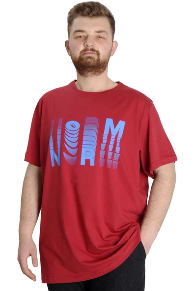 Mode XL Büyük Beden Erkek T-shirt NORM 23147 Bordo - 1