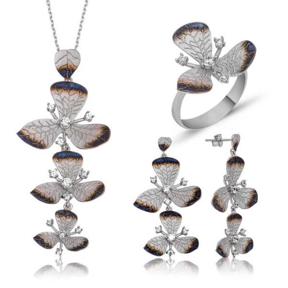 Gümüş Çiçek Bayan Set  SL2329