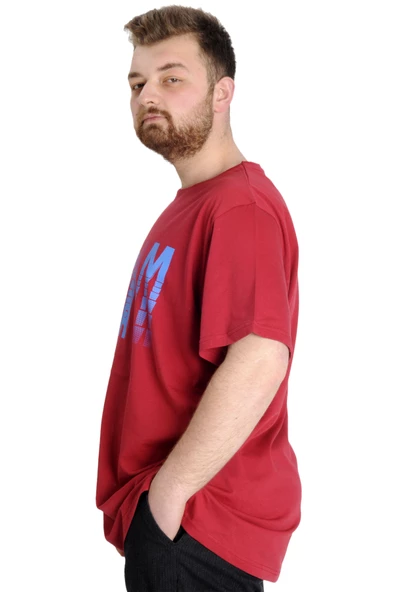 Mode XL Büyük Beden Erkek T-shirt NORM 23147 Bordo - 3