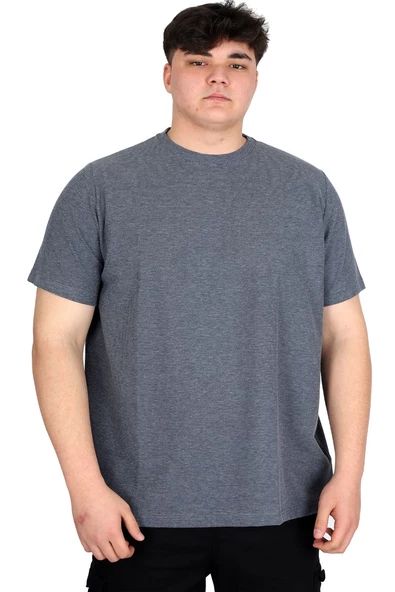 Mode XL Büyük Beden Erkek T-shirt Bisiklet Yaka WAFFLE 20033 Koyu Mavi - 5