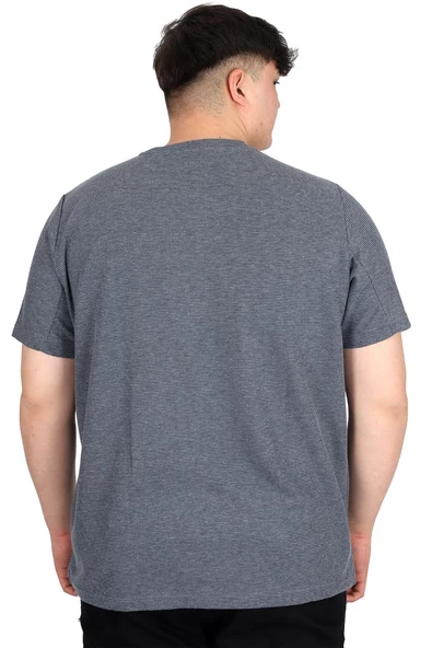 Mode XL Büyük Beden Erkek T-shirt Bisiklet Yaka WAFFLE 20033 Koyu Mavi - 8