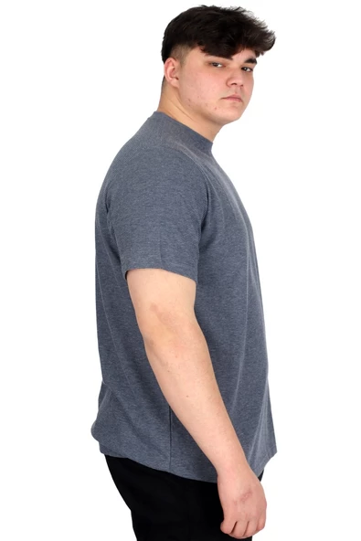 Mode XL Büyük Beden Erkek T-shirt Bisiklet Yaka WAFFLE 20033 Koyu Mavi - 7